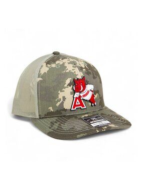 Arkansas Razorbacks- Leaning A 3D Snapback Hat- Military Digital Camo